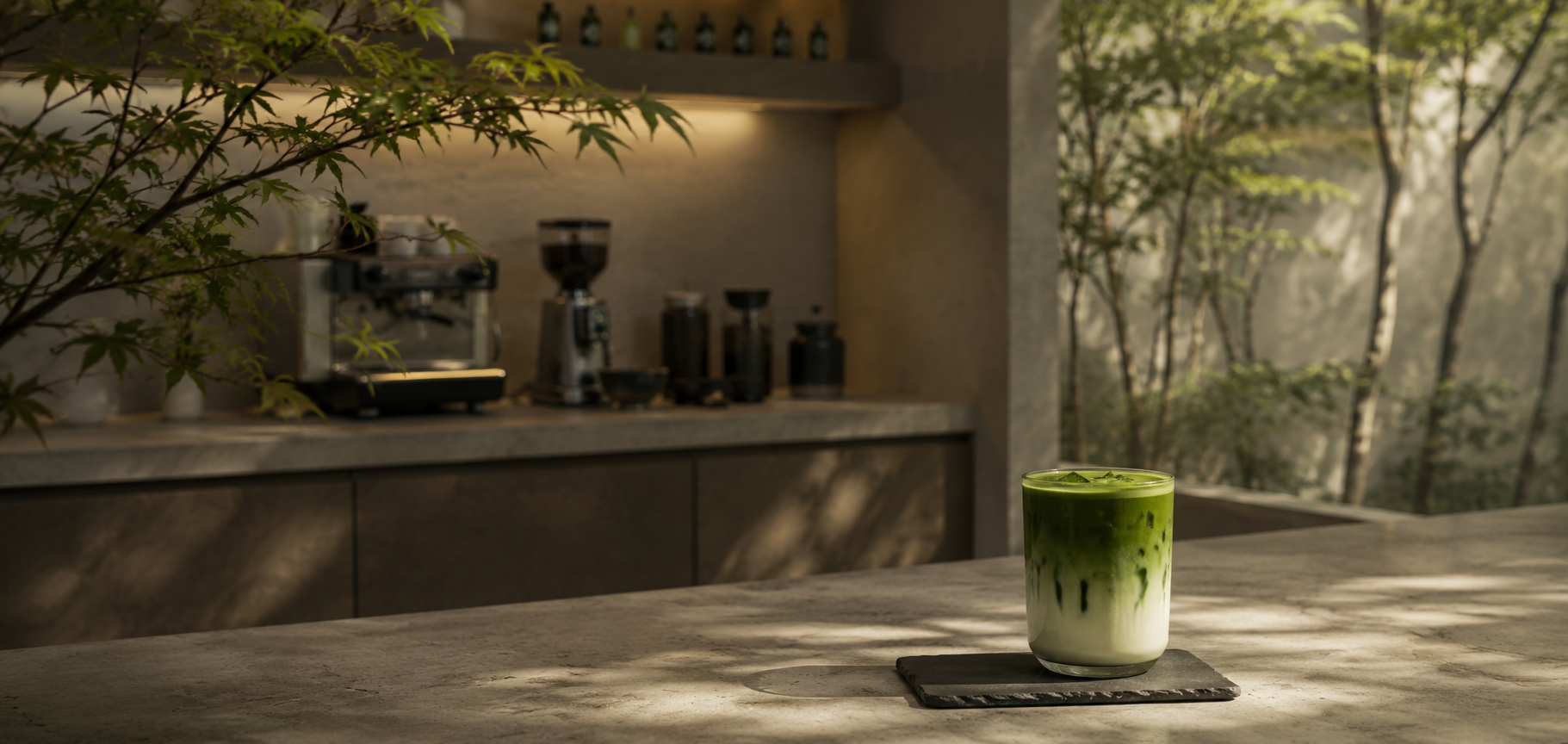 Matcha drink served in a café